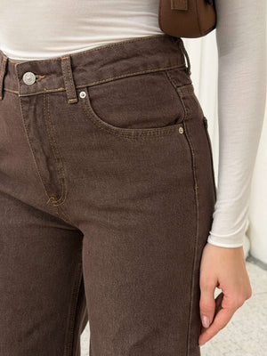 Dilvin Kahverengi Geniş Paça Jean 72033-Kahverengi