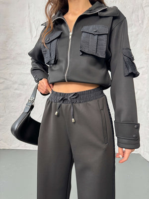 Siyah Cepli Paraşüt Detaylı Scuba İkili Takım 2140-Siyah