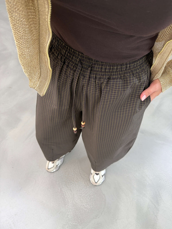 Olive Bel Lastikli Ekoseli Pantolon 51473-Olive