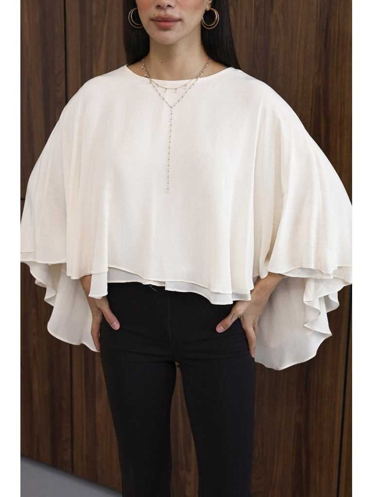 Ekru Pelerinli Bluz 5044-Ekru