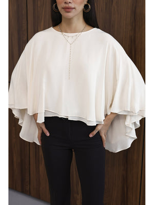 Ekru Pelerinli Bluz 5044-Ekru