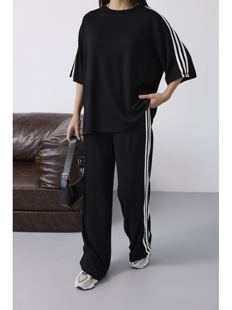 Siyah Şerit Detaylı Tshirt Takım 4101-Siyah