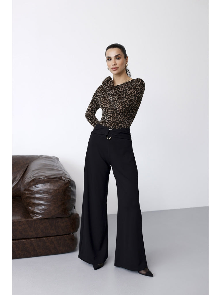 Siyah Gold Toka Detaylı Modal Pantolon 9888-Siyah