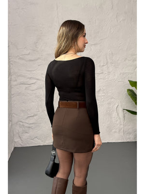 Siyah Kayık Yaka Transparan Bluz 25187-Siyah