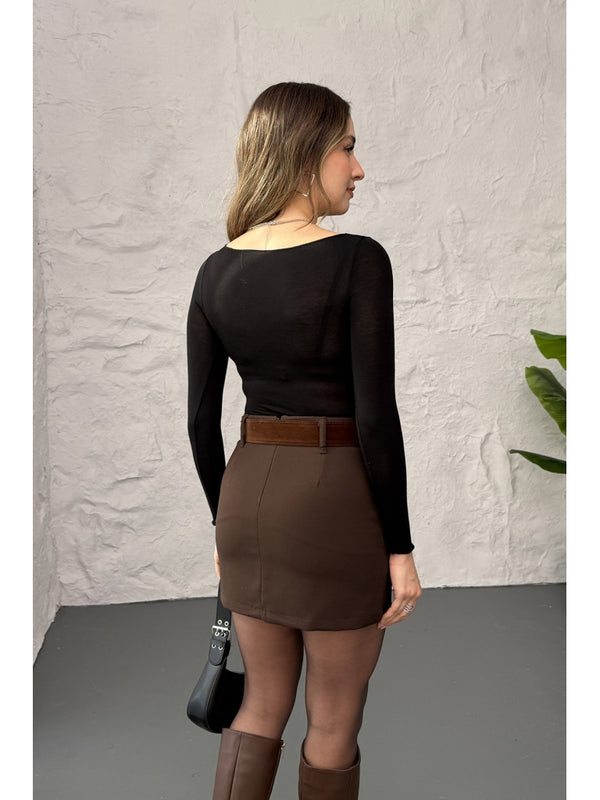 Siyah Kayık Yaka Transparan Bluz 25187-Siyah