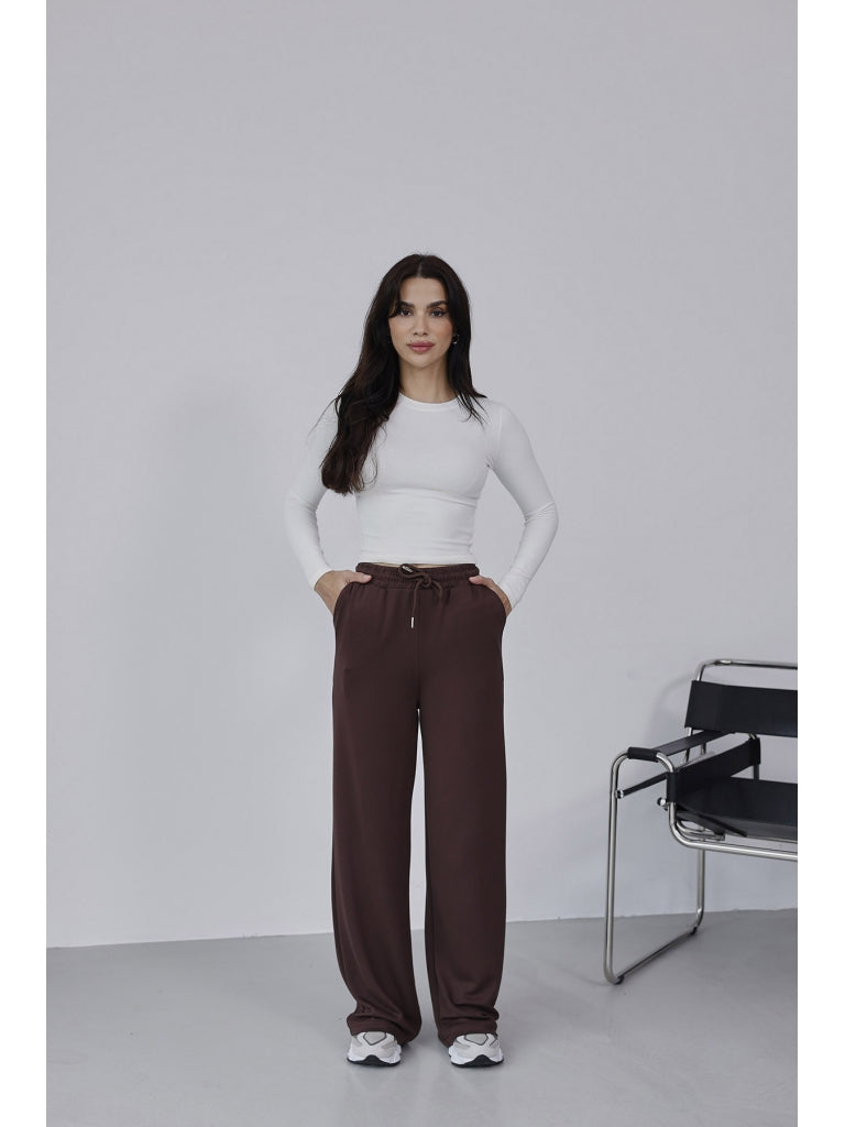 Kahverengi Oysh Palazzo Modal Pantolon EY-075-KAHVE