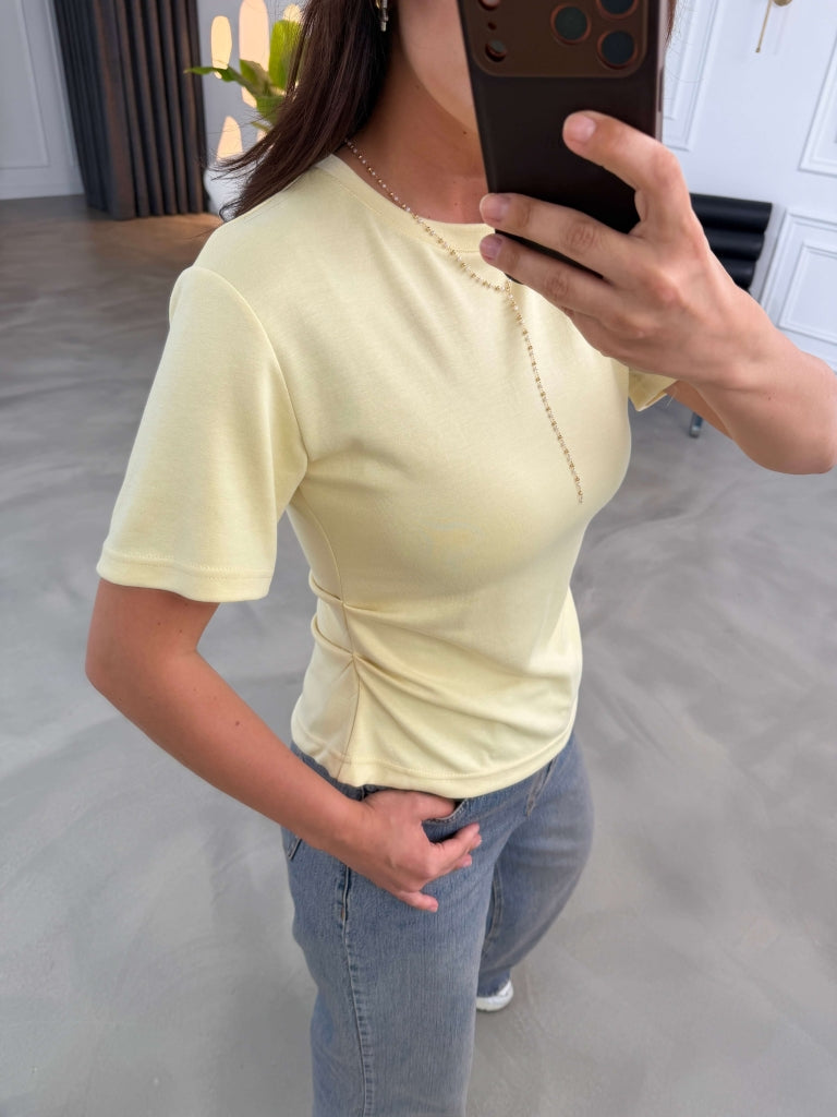 Sarı Yanları Büzgülü Tshirt 1395-Sarı
