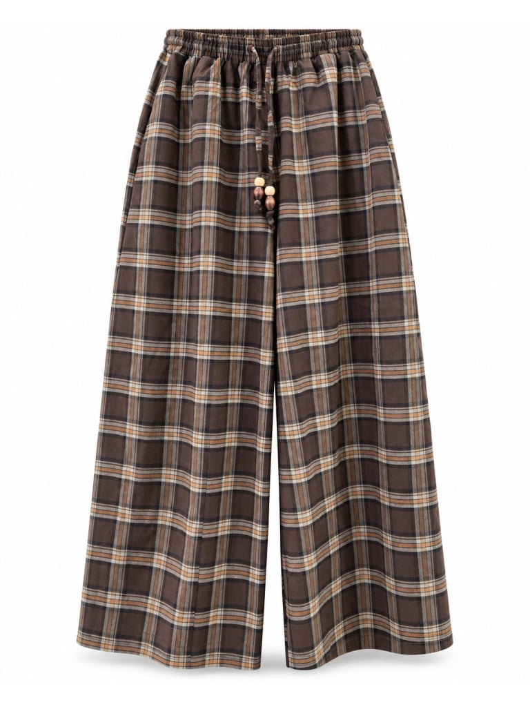 Haki Bel Lastikli Ekoseli Pantolon M-51486-Haki