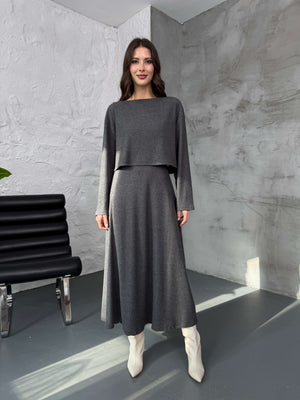 Antrasit Bluzlu Elbise Selanik Takım 7720-Antrasit