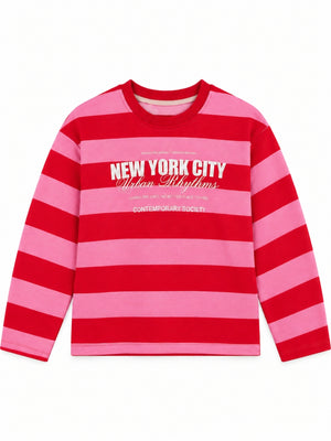 Pembe Çizgili Yazı Baskılı Sweat 12810-Pembe