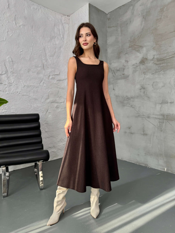 Kahve Bluzlu Elbise İkili Takım 7634-Kahve