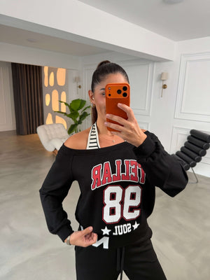 Siyah Atlet Detaylı Kayık Yaka Sweat 12614-Siyah
