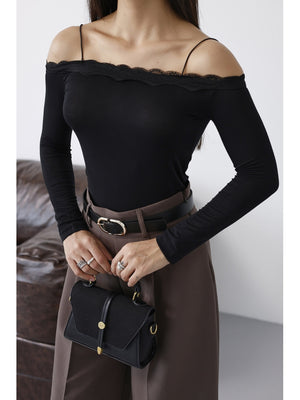 Siyah Madonna Yaka Dantelli Bluz 1064-Siyah