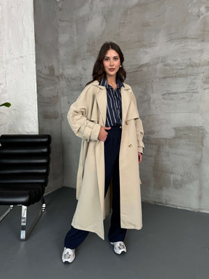 Taş Oversize Dört Düğmeli Trençkot