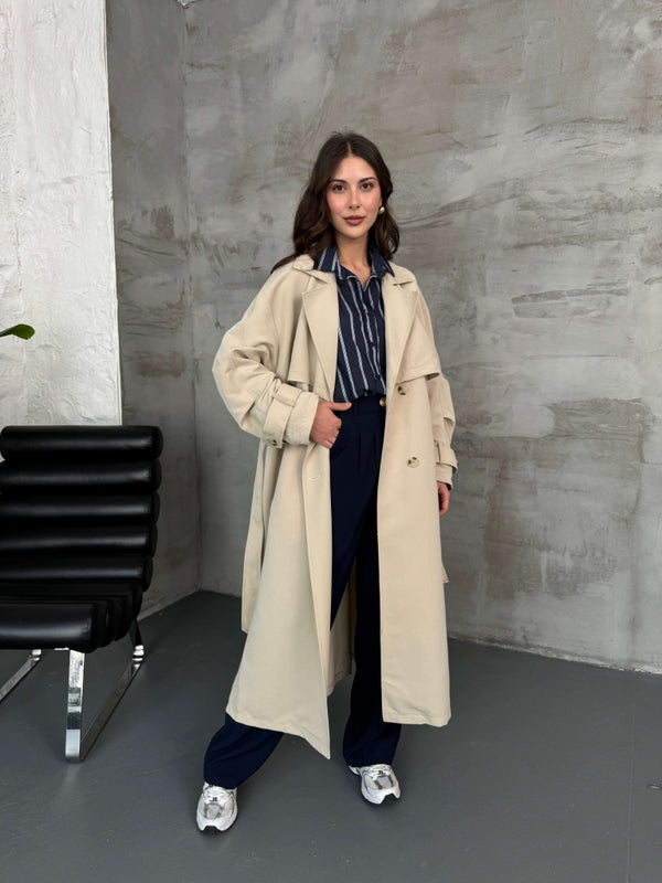 Taş Oversize Dört Düğmeli Trençkot