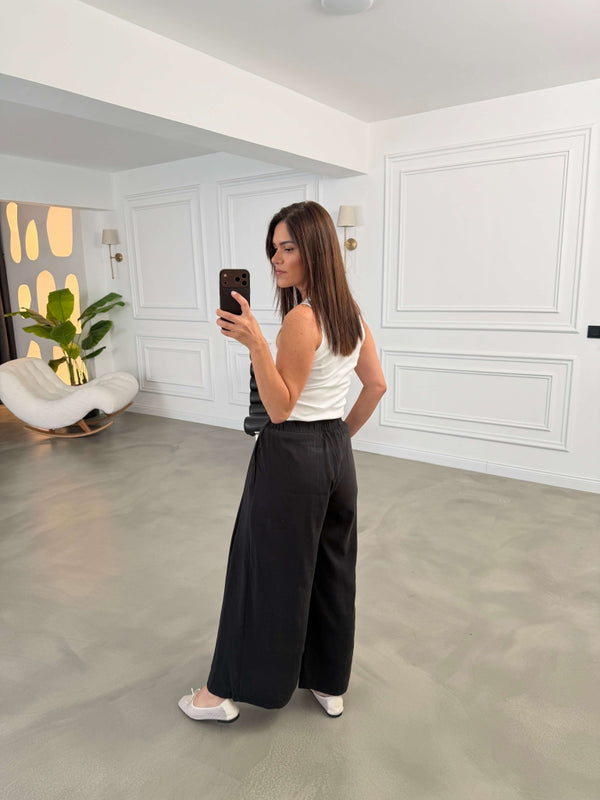 Siyah Beli Pilili Tencel Pantolon 51204-Siyah