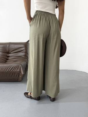 Haki Beli Pilili Tencel Pantolon 51204-Haki
