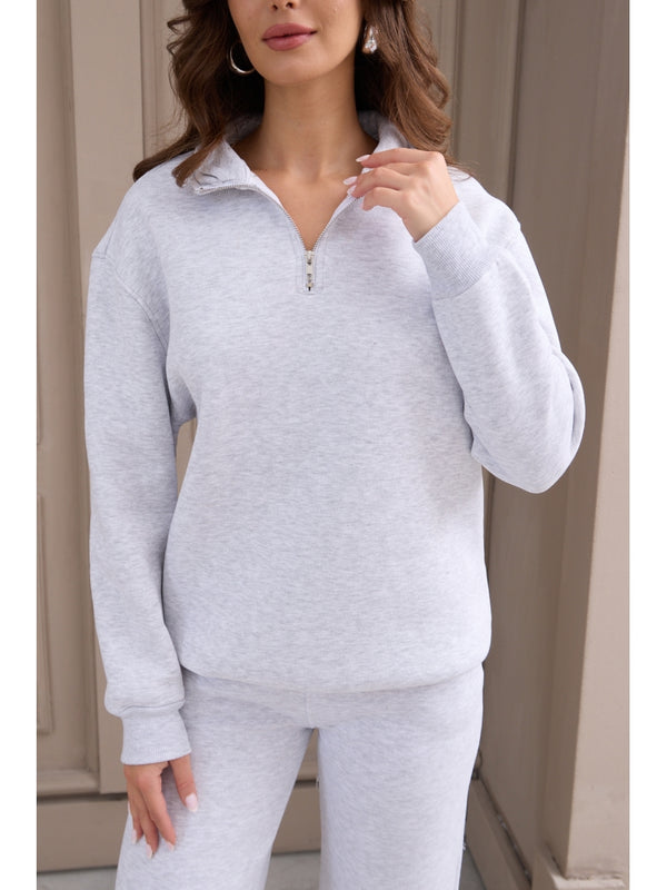 Gri Fermuarlı Basic Sweat