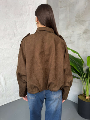 Kahverengi Süet Premium Bomber Ceket