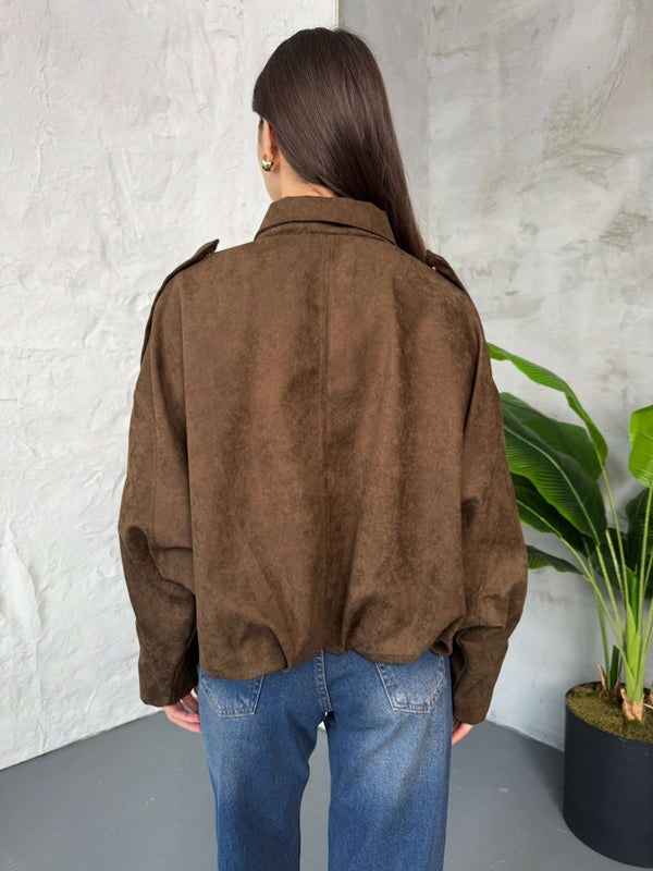 Kahverengi Süet Premium Bomber Ceket