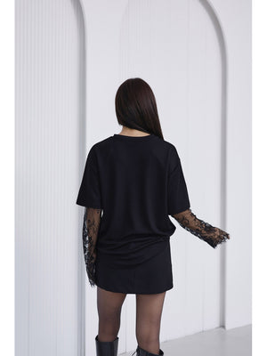 Siyah Güpür Kollu Bluz EY0302-Siyah