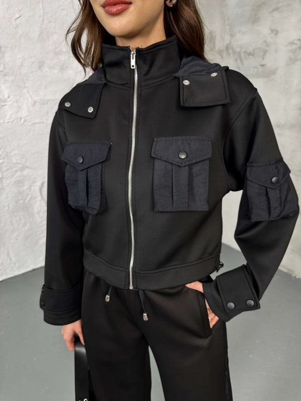 Siyah Cepli Paraşüt Detaylı Scuba İkili Takım 2140-Siyah