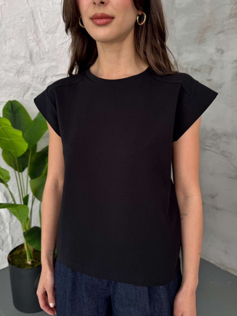 Siyah Ay Kol Basic Tshirt