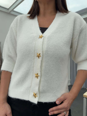 Beyaz Kısa Kol Yıldız Düğmeli Top Hırka 2511-BEYAZ