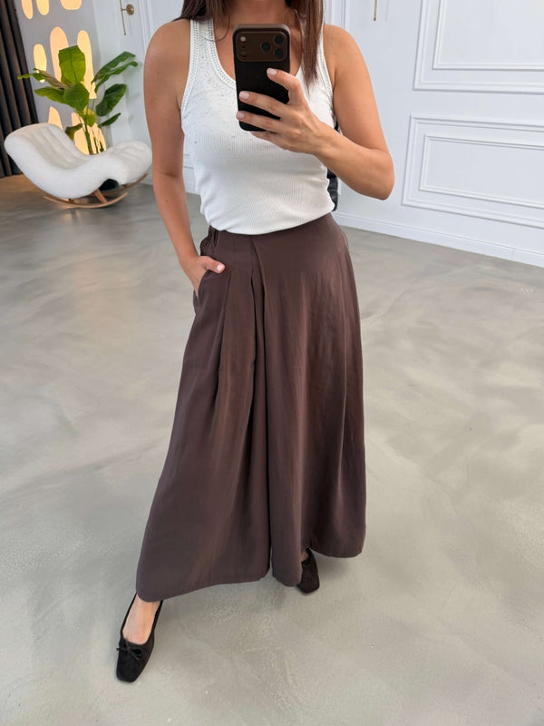 Kahverengi Beli Pilili Tencel Pantolon 51204-Kahverengi