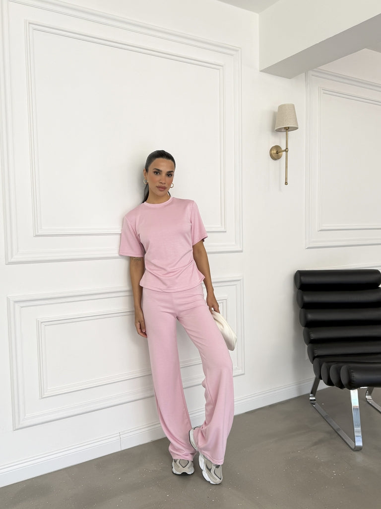 Pembe Yanları Büzgülü Takım EY-1396-Pembe