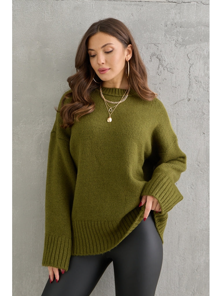 Yeşil Bisiklet Yaka Oversize Kazak
