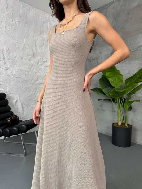 Vizon Bluzlu Elbise İkili Takım 7634-Vizon