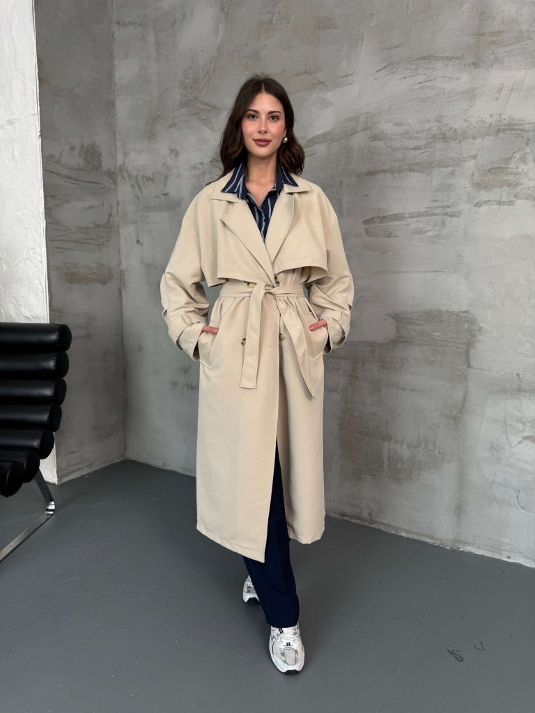 Taş Oversize Dört Düğmeli Trençkot