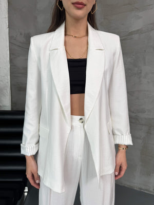Beyaz Vatkalı Blazer Ceket