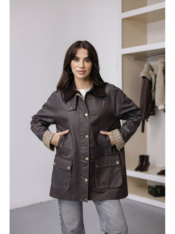 Kahverengi Kadife Yaka ÇıtÇıtlı Ceket 0700-Kahverengi