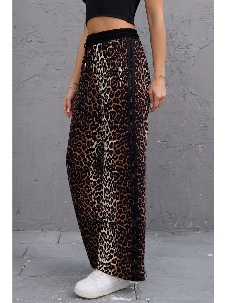 Leopar Yan Şeritli Pantolon