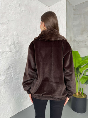 Premium Acı Kahve İİthal Kumaş Kürk Mont 70099-Acı Kahve