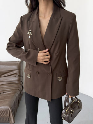 Kahve Küpeli Blazer Ceket 580756-Kahve