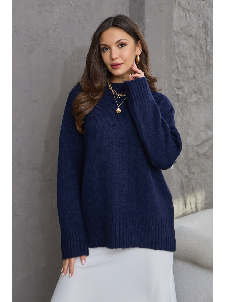 Lacivert Bisiklet Yaka Oversize Kazak