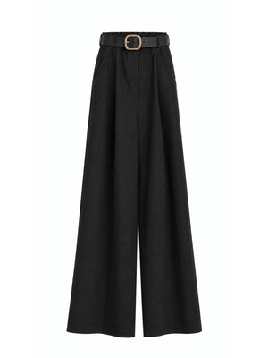 Siyah Gold Kemerli Tencel Pantolon 1569-Siyah