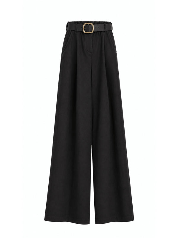 Siyah Gold Kemerli Tencel Pantolon 1569-Siyah