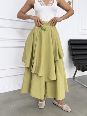 Olive Bel Bağlamalı Etek Pantolon 0020-Olive