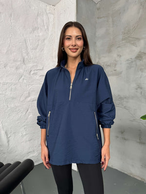 Lacivert Paraşüt Kumaş Fermuarlı Sweat