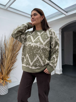 Yeşil Jakarlı Yumuşak Oversize Triko Kazak 2559-YEŞİL