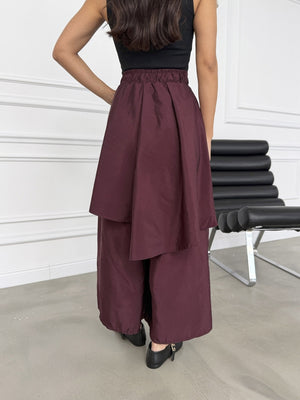 Mürdüm Bel Bağlamalı Etek Pantolon 0020-Mürdüm