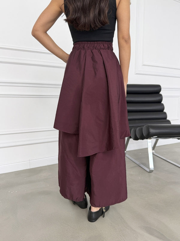 Mürdüm Bel Bağlamalı Etek Pantolon 0020-Mürdüm