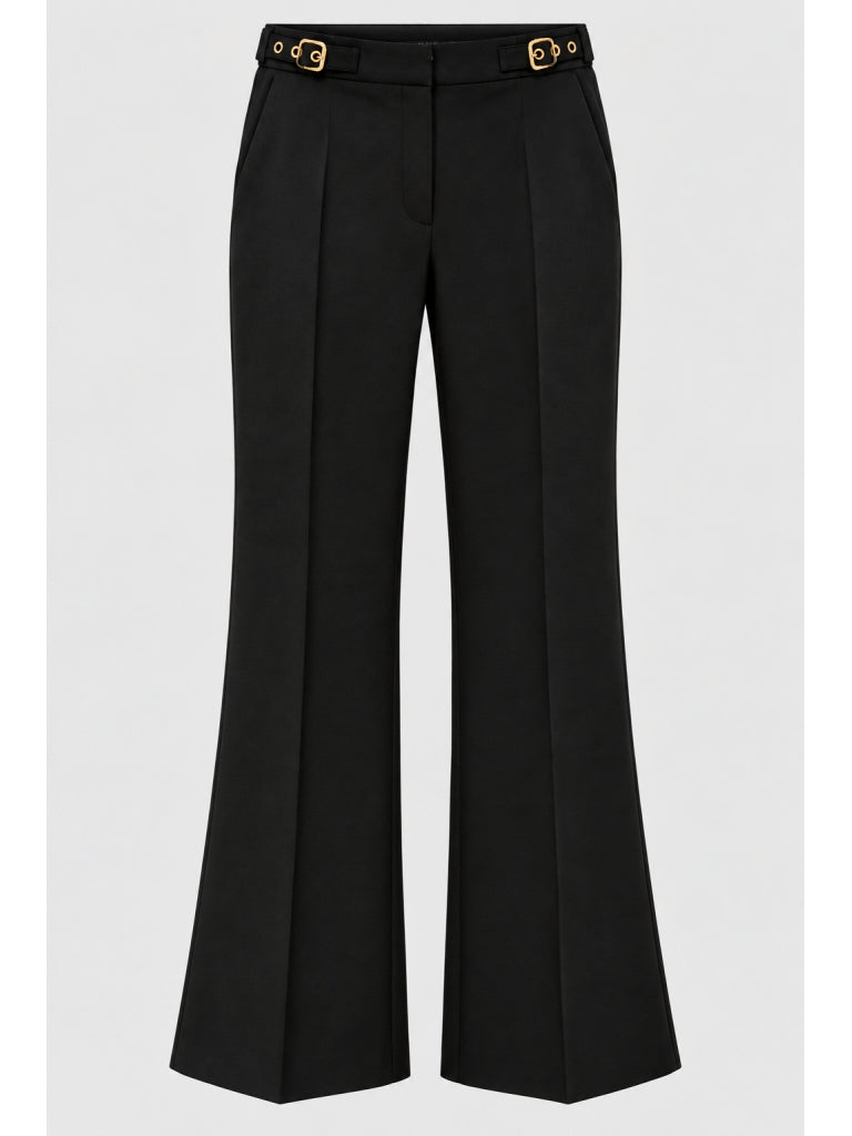 Siyah Kendinden Gold Kemerli Pantolon M-1273-Siyah