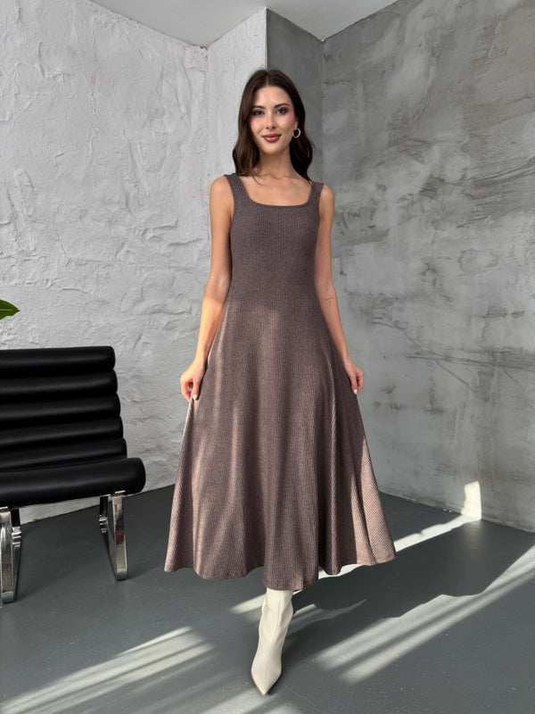 Kahverengi Bluzlu Elbise Selanik Takım 7720-Kahve