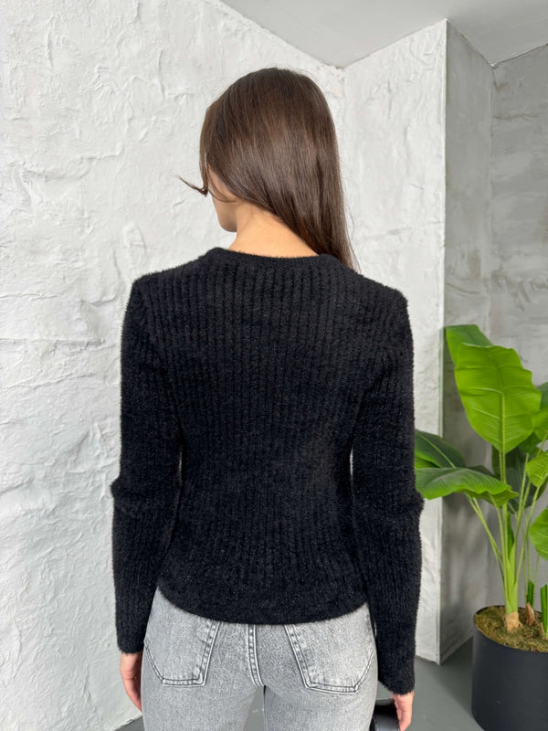 Siyah Simli Yumoş Kazak 2543-SİYAH