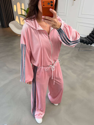 Pembe Biyeli Kadife Takım 004236-Pembe